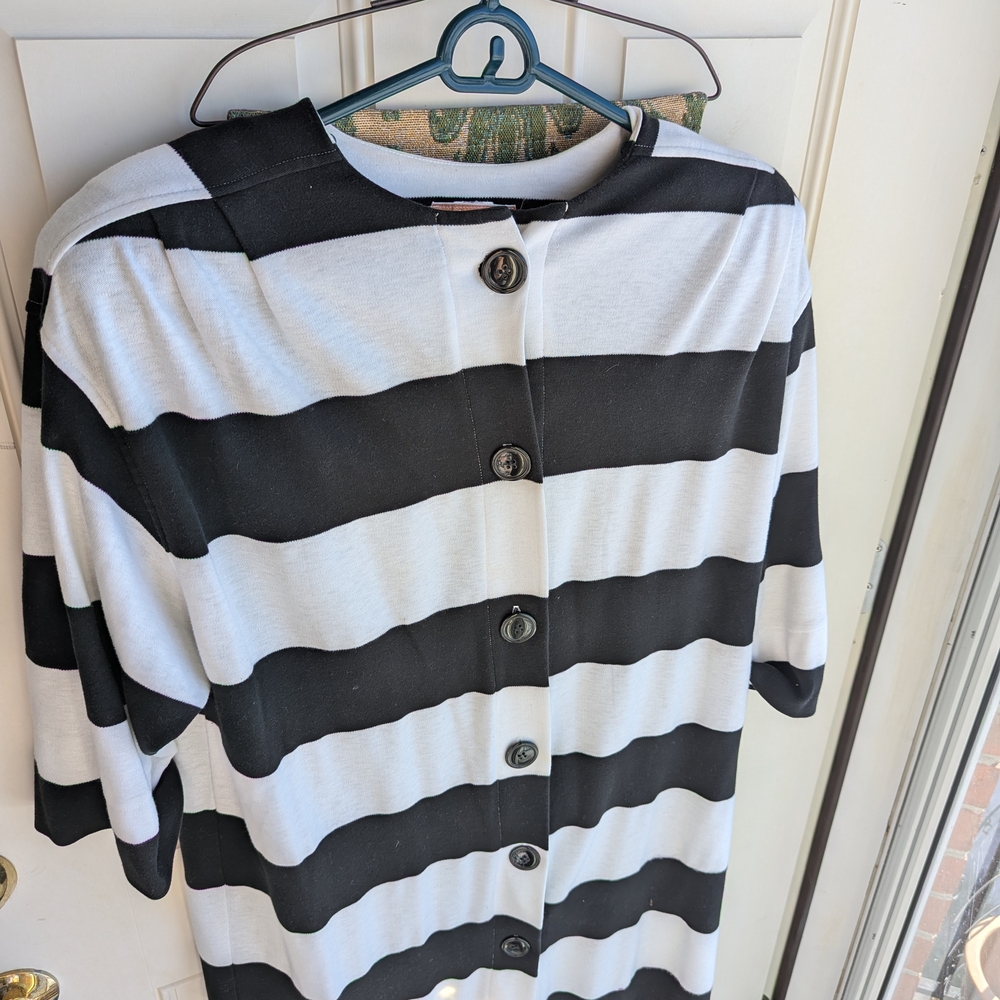 Longer Black and White Striped Button-Up Shirt